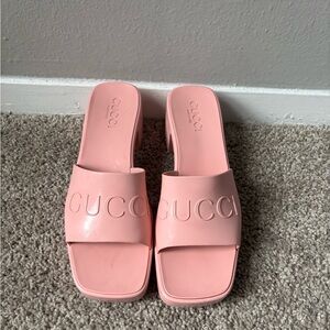 Gucci Pink Mules with Embossed Branding
